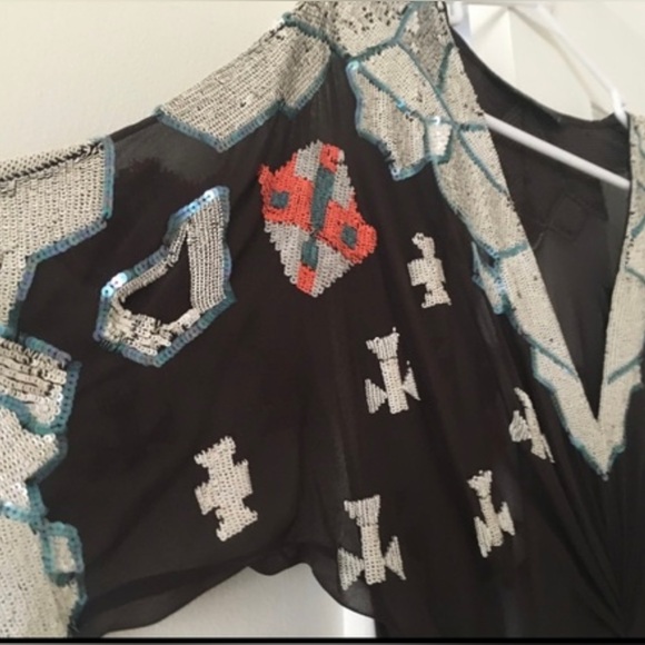 AllSaints Sequin Sheer Aztec Chariot Dress Uk 8 US 2 retail $450 - Picture 4 of 5
